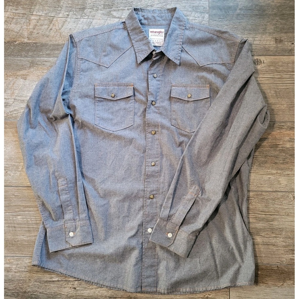 Wrangler Authentics Mens Long Sleeve Classic Woven Shirt Dark Chambray X-Large